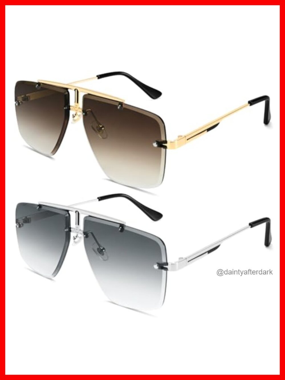 Rimless Oversized Square Sunglasses Trendy Aviator Metal Frame UV400